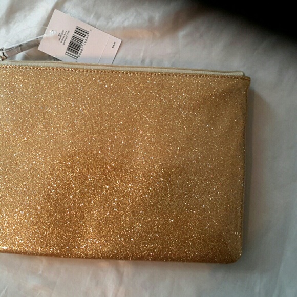 Kate Spade pouch"live colorfully" gold sparkle NWT - Picture 2 of 4
